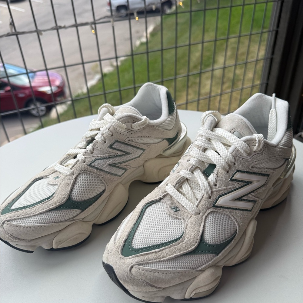 New Balance White and Green Athletic Shoes